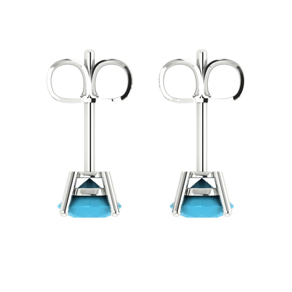 1 ctw Turquoise Studs Earrings | 5.0mm Round Cut White Gold Push Back | December Birthstone