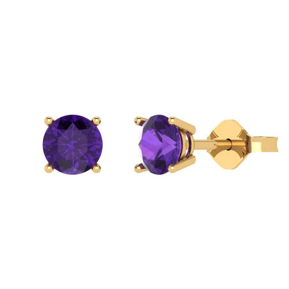 1 ctw Amethyst Studs Earrings | 5.0mm Round Cut White Gold Push Back | February Birthstone