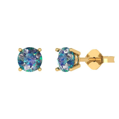 1 ctw Blue Moissanite Studs Earrings | 5.0mm Round Cut White Gold Push Back | April Birthstone