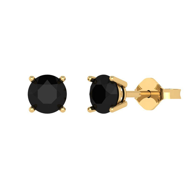1 ct Brilliant Round Cut Solitaire Studs Natural Onyx Stone Yellow Gold Earrings Push Back