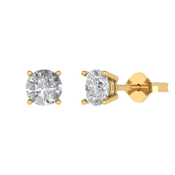 1 ct Brilliant Round Cut Solitaire Studs Genuine Cultured Diamond Stone Clarity VS1-2 Color J-K Yellow Gold Earrings Push Back