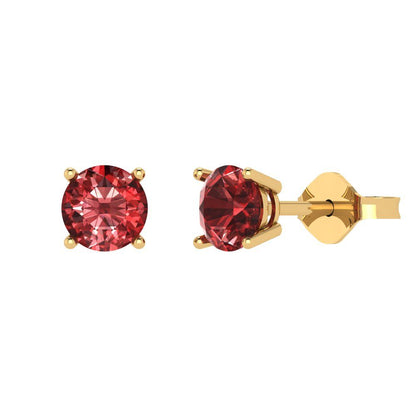 1 ctw Garnet Studs Earrings | 5.0mm Round Cut White Gold Push Back | January Birthstone