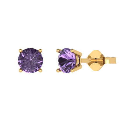 1 ctw Alexandrite Studs Earrings | 5.0mm Round Cut White Gold Push Back | June Birthstone