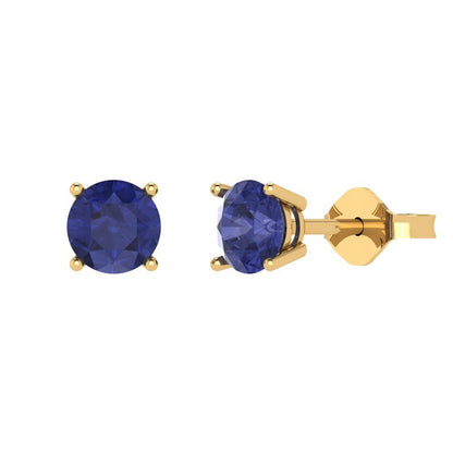 1 ctw Tanzanite Studs Earrings | 5.0mm Round Cut White Gold Push Back | December Birthstone