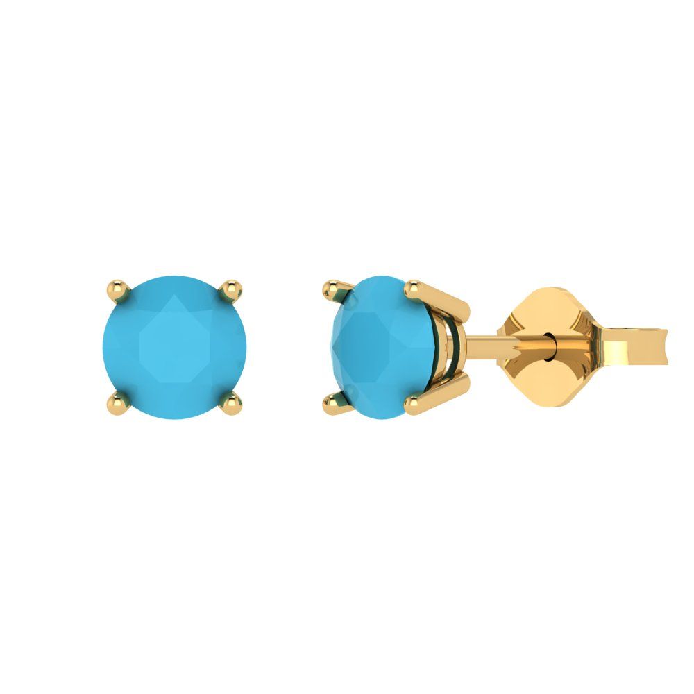 1cttw Round Cut Simulated Turquoise Gold-Plated 925 Silver Push Back Stud Earrings