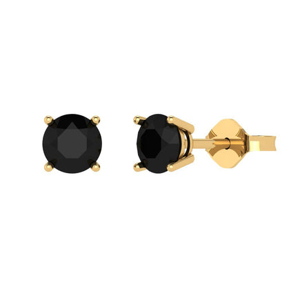 1 ctw Onyx Studs Earrings | 5.0mm Round Cut White Gold Push Back | July Birthstone