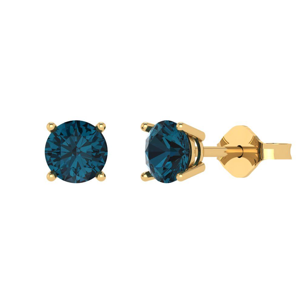 1 ctw London Blue Topaz Studs Earrings | 5.0mm Round Cut White Gold Push Back | December Birthstone