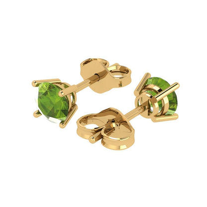 1cttw Round Cut Natural Peridot Gold-Plated 925 Silver Push Back Stud Earrings