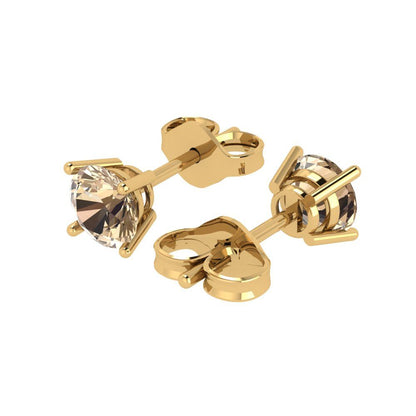 1 ctw Yellow Moissanite Studs Earrings | 5.0mm Round Cut White Gold Push Back | April Birthstone