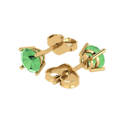 1 ctw Green Zirconia Studs Earrings | 5.0mm Round Cut White Gold Push Back | April Birthstone