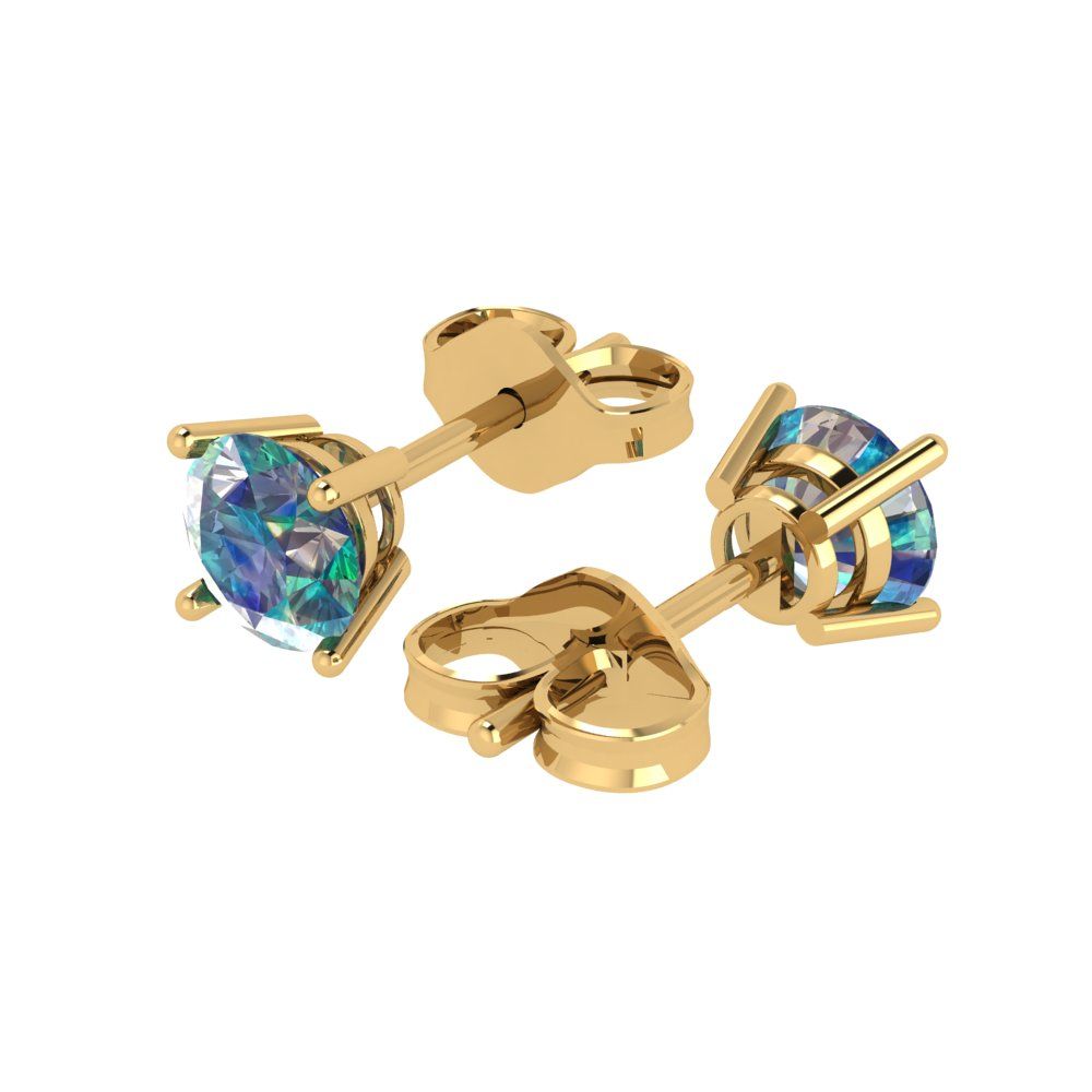 1 ctw Blue Moissanite Studs Earrings | 5.0mm Round Cut White Gold Push Back | April Birthstone