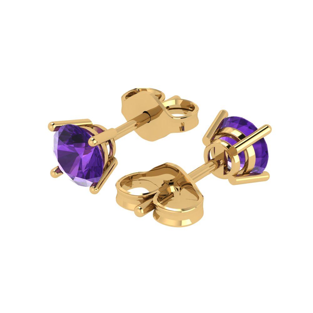 1cttw Round Cut Natural Amethyst Gold-Plated 925 Silver Push Back Stud Earrings