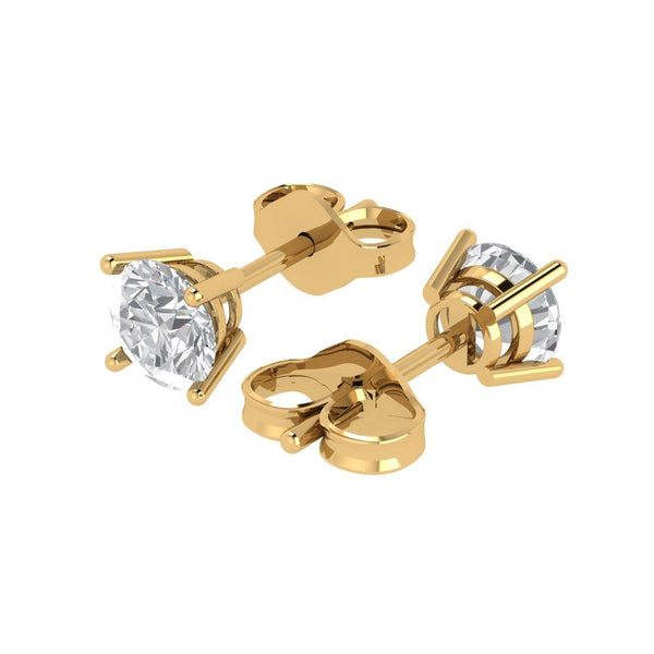 1 ct Brilliant Round Cut Solitaire Studs Moissanite Stone Yellow Gold Earrings Push Back