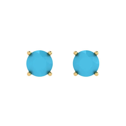 1cttw Round Cut Simulated Turquoise Gold-Plated 925 Silver Push Back Stud Earrings