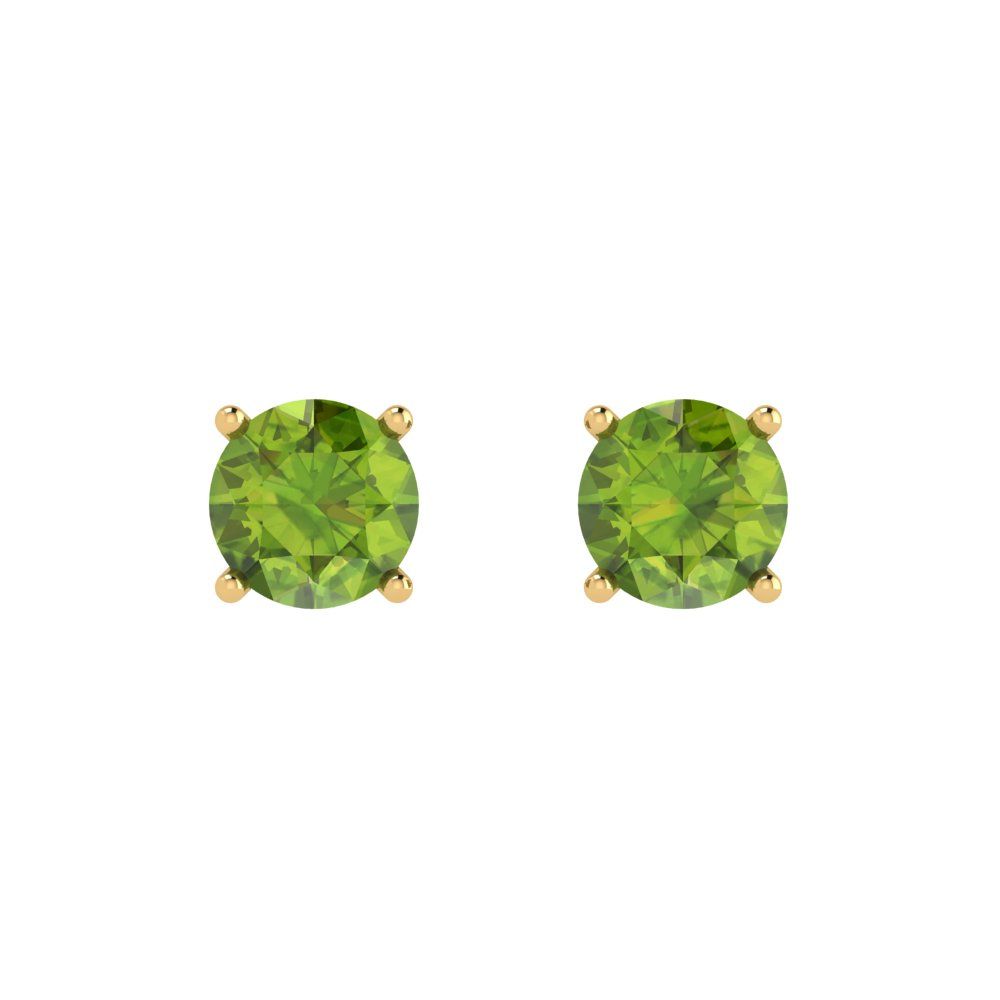 1 ctw Peridot Studs Earrings | 5.0mm Round Cut White Gold Push Back | August Birthstone