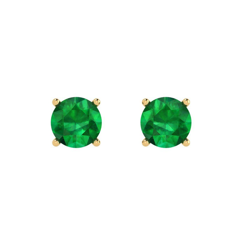1 ct Brilliant Round Cut Solitaire Studs Simulated Emerald Stone Yellow Gold Earrings Push Back