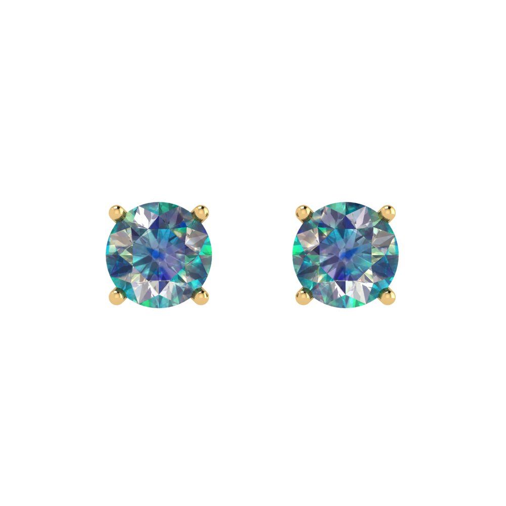 1cttw Round Cut Blue Moissanite Gold-Plated 925 Silver Push Back Stud Earrings