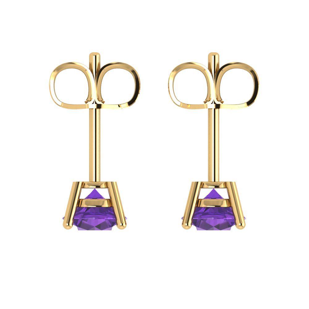 1 ctw Amethyst Studs Earrings | 5.0mm Round Cut White Gold Push Back | February Birthstone