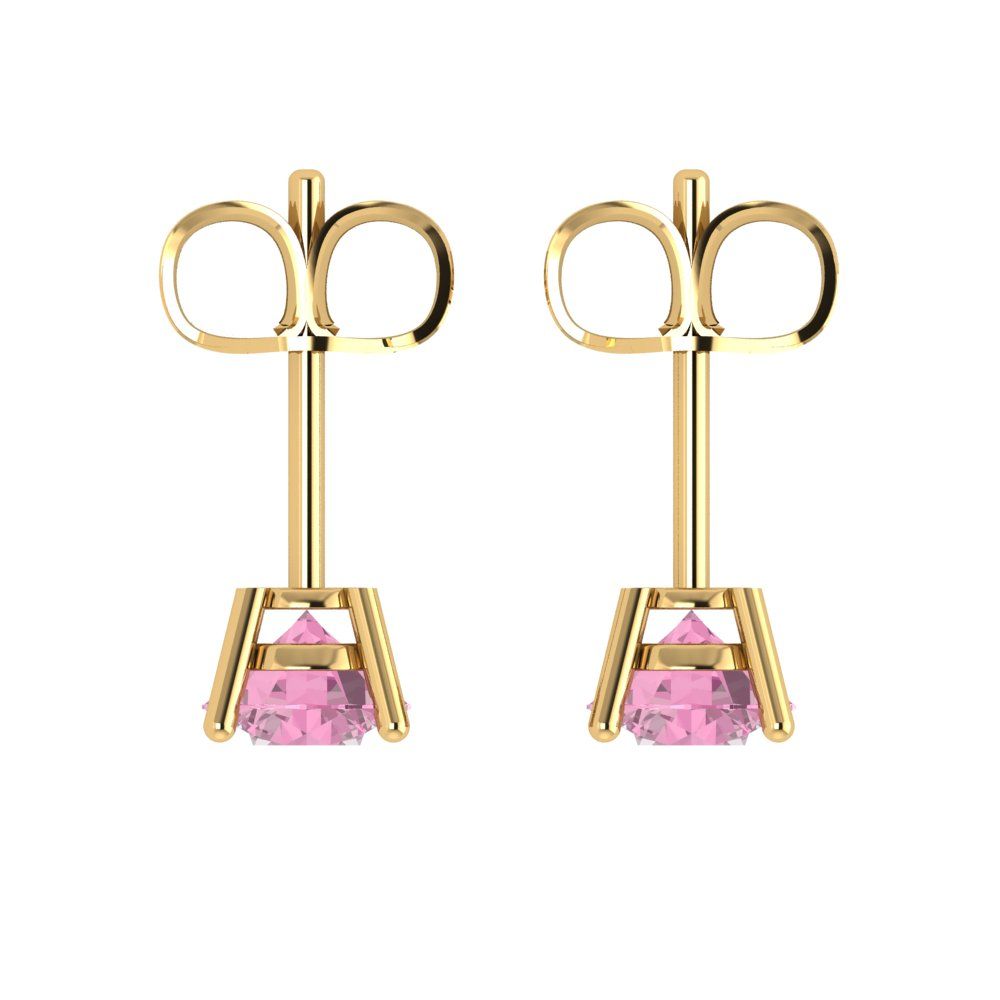 1cttw Round Cut Simulated Pink Diamond Gold-Plated 925 Silver Push Back Stud Earrings