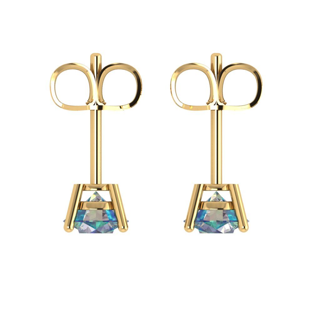 1 ctw Blue Moissanite Studs Earrings | 5.0mm Round Cut White Gold Push Back | April Birthstone