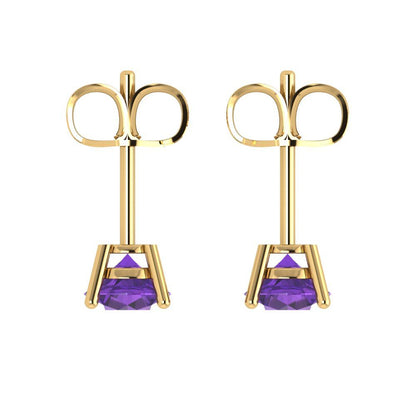 1cttw Round Cut Natural Amethyst Gold-Plated 925 Silver Push Back Stud Earrings