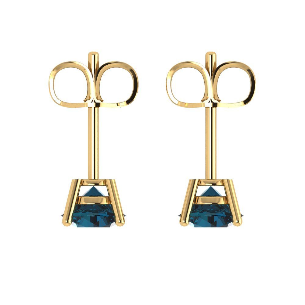 1 ctw London Blue Topaz Studs Earrings | 5.0mm Round Cut White Gold Push Back | December Birthstone