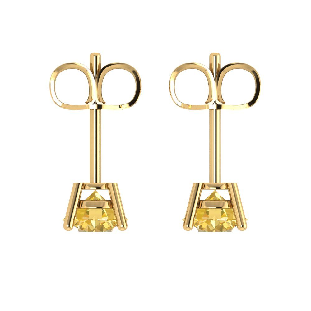 1 ctw Yellow Zirconia Studs Earrings | 5.0mm Round Cut White Gold Push Back | April Birthstone