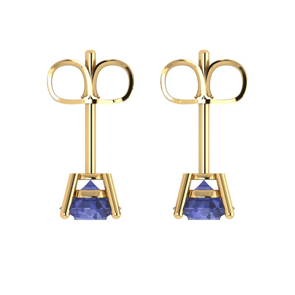 1cttw Round Cut Simulated Tanzanite Gold-Plated 925 Silver Push Back Stud Earrings