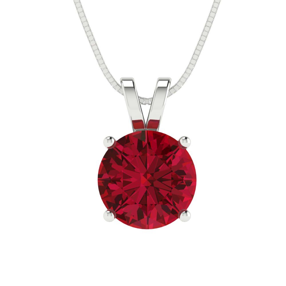 2 tcw Necklace Pendant - 14K White Gold Round Cut Solitaire  Pink Tourmaline - Adjustable Length - 15in Box Chain to 18in
