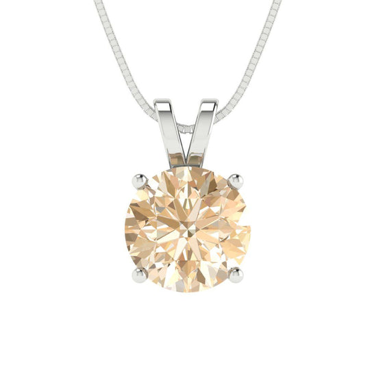 2 tcw Necklace Pendant - 14K White Gold Round Cut Solitaire  Morganite - Adjustable Length - 15in Box Chain to 18in