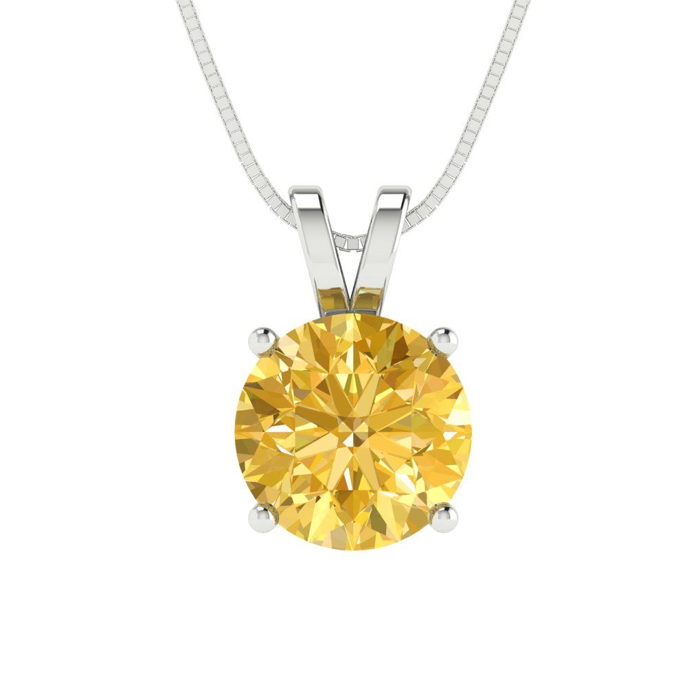 2cttw Round Cut Citrine Gold-Plated 925 Silver Pendant and 16" Box-Chain Necklace
