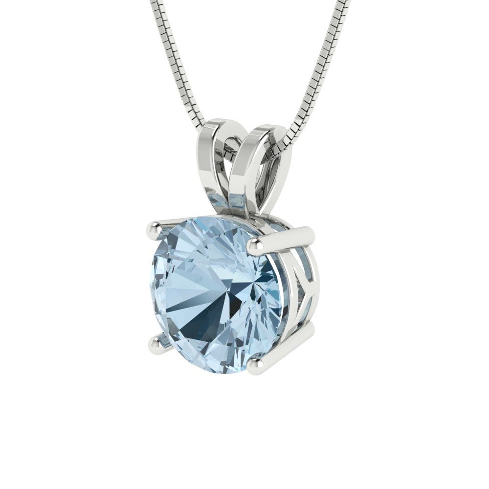 2 tcw Necklace Pendant - 14K White Gold Round Cut Solitaire  Sky Blue Topaz - Adjustable Length - 15in Box Chain to 18in
