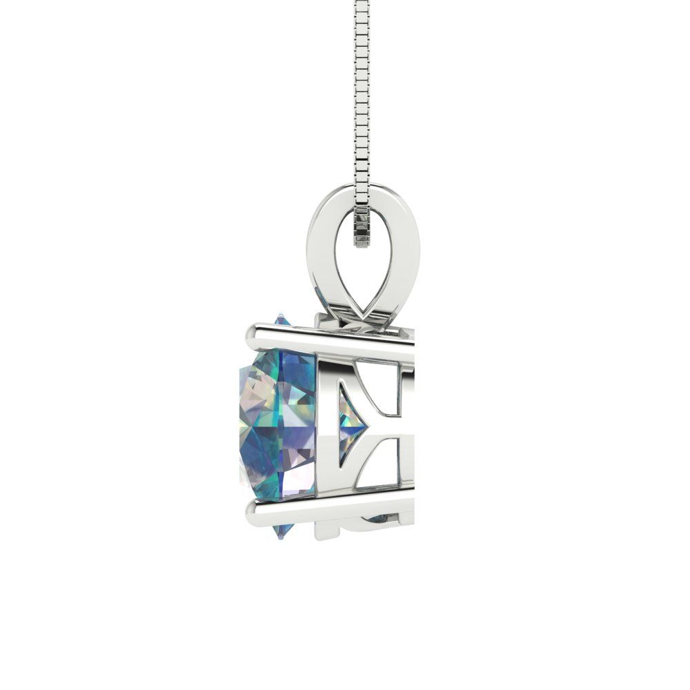 2 tcw Necklace Pendant - 14K White Gold Round Cut Solitaire  Blue Moissanite - Adjustable Length - 15in Box Chain to 18in