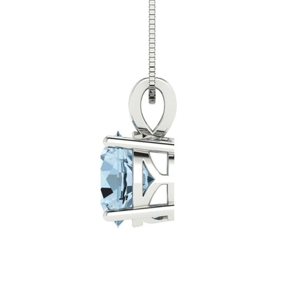 2 tcw Necklace Pendant - 14K White Gold Round Cut Solitaire  Aquamarine - Adjustable Length - 15in Box Chain to 18in