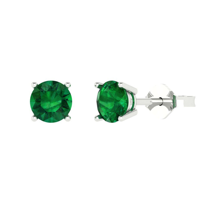 1.5 ct Brilliant Round Cut Solitaire Studs Simulated Emerald Stone White Gold Earrings Push Back