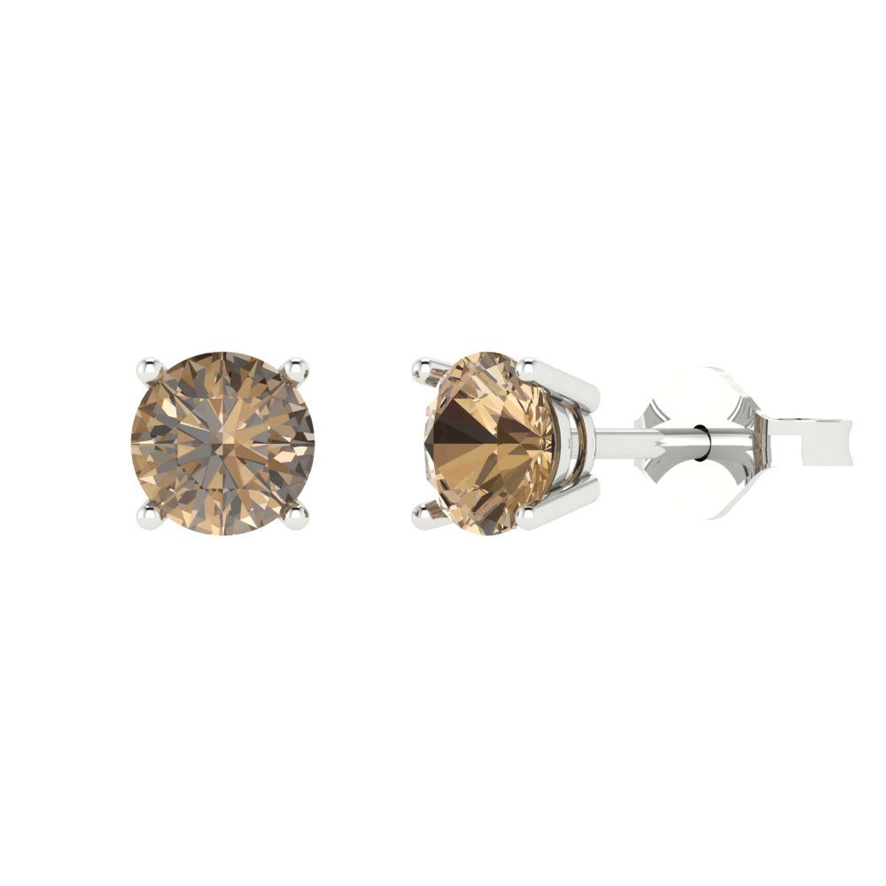 1.5cttw Round Cut Simulated Champagne Diamond Gold-Plated 925 Silver  Push Back Stud Earrings