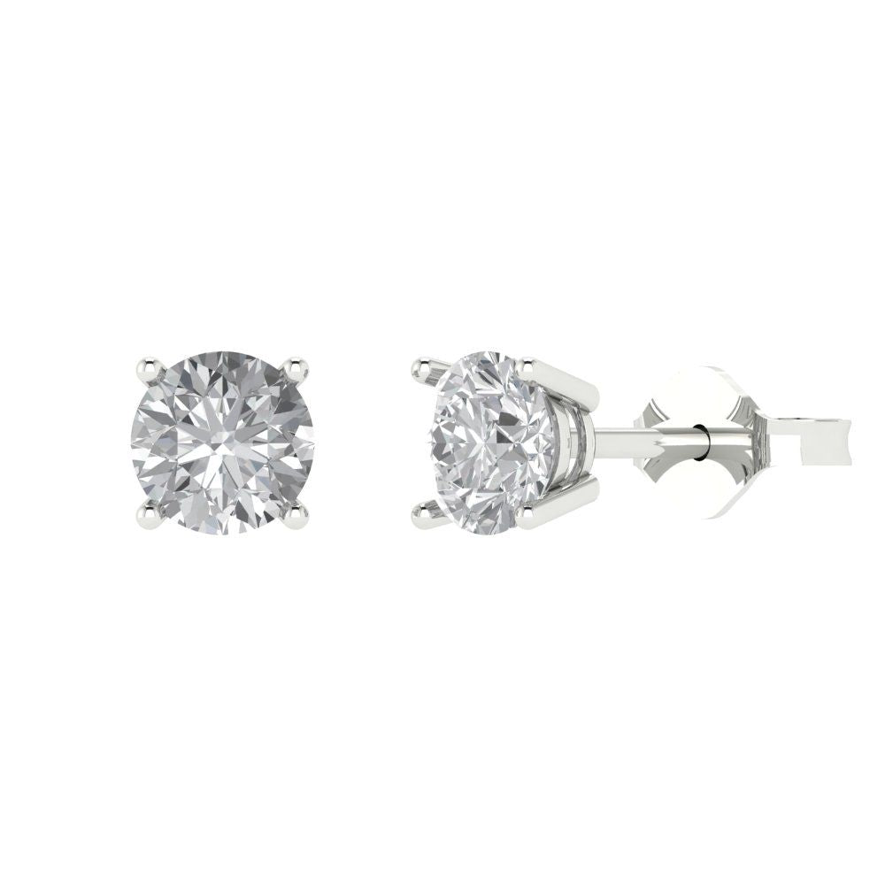 1.5 ctw Zirconia Diamond Studs Earrings | 6mm Round Cut White Gold  Push Back | April Birthstone