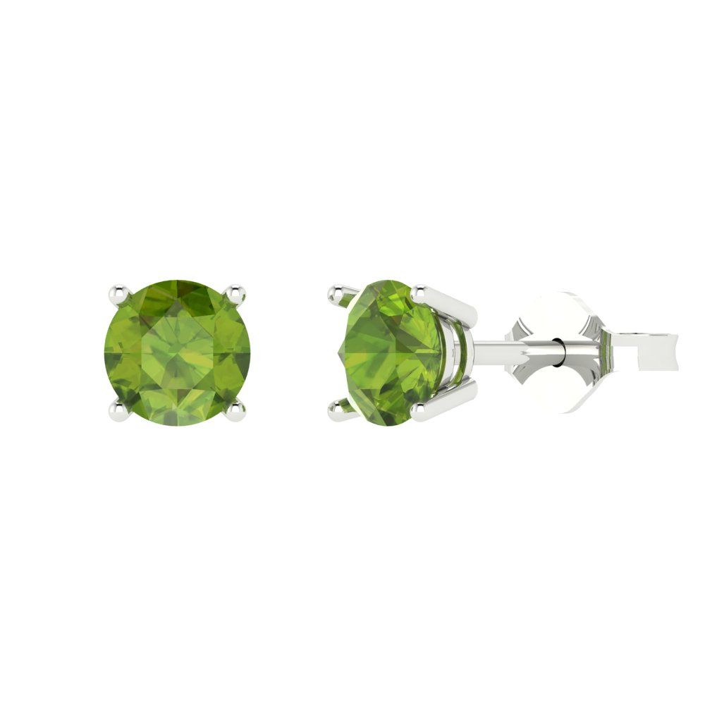 1.5 ctw Peridot Studs Earrings | 6mm Round Cut White Gold  Push Back | August Birthstone
