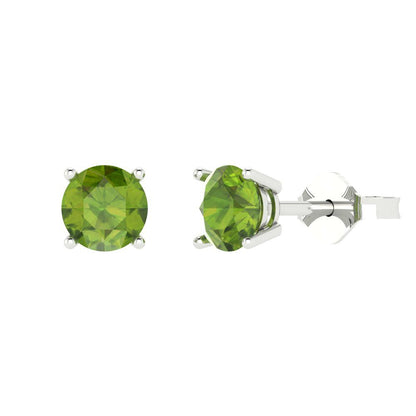 1.5 ctw Peridot Studs Earrings | 6mm Round Cut White Gold  Push Back | August Birthstone