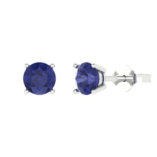 1.5 ctw Tanzanite Studs Earrings | 6mm Round Cut White Gold  Push Back | December Birthstone