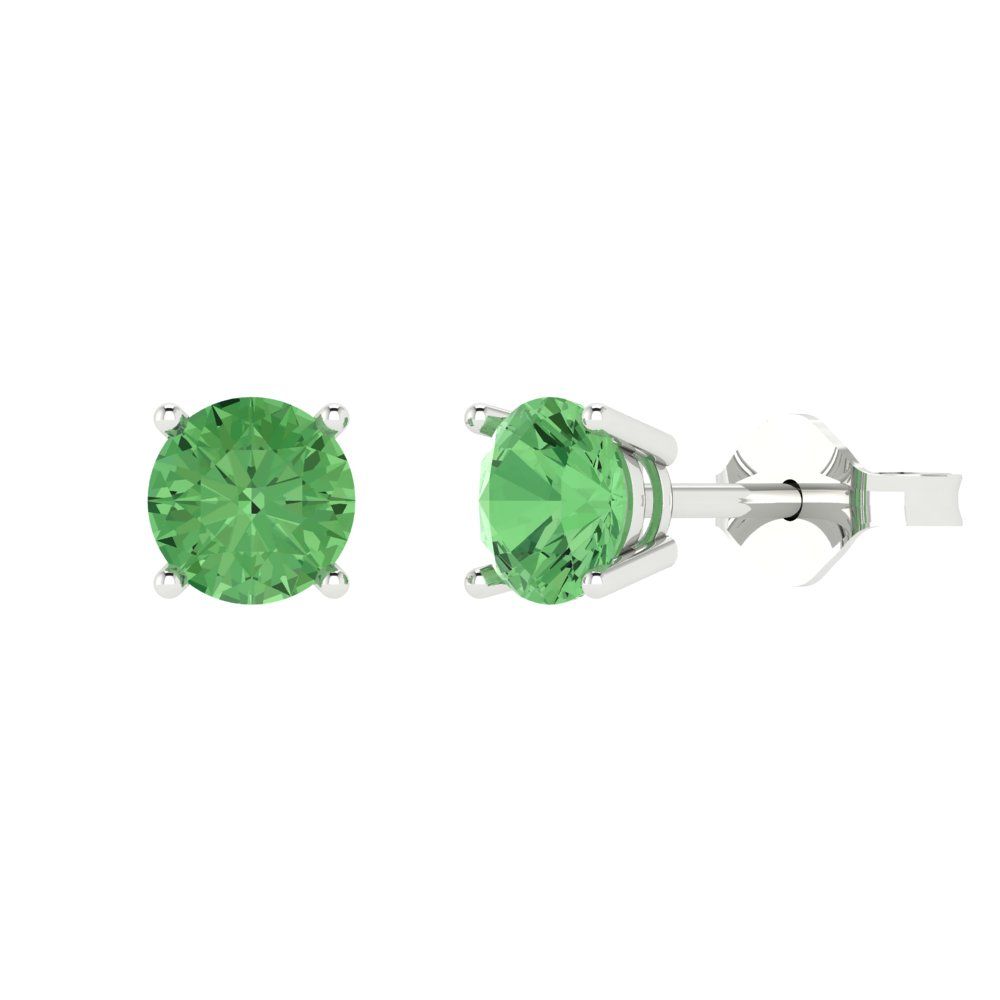 1.5 ctw Green Zirconia Studs Earrings | 6mm Round Cut White Gold  Push Back | April Birthstone