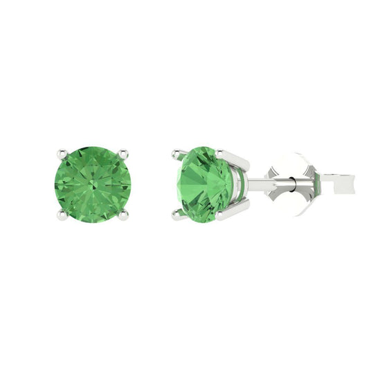 1.5 ctw Green Zirconia Studs Earrings | 6mm Round Cut White Gold  Push Back | April Birthstone