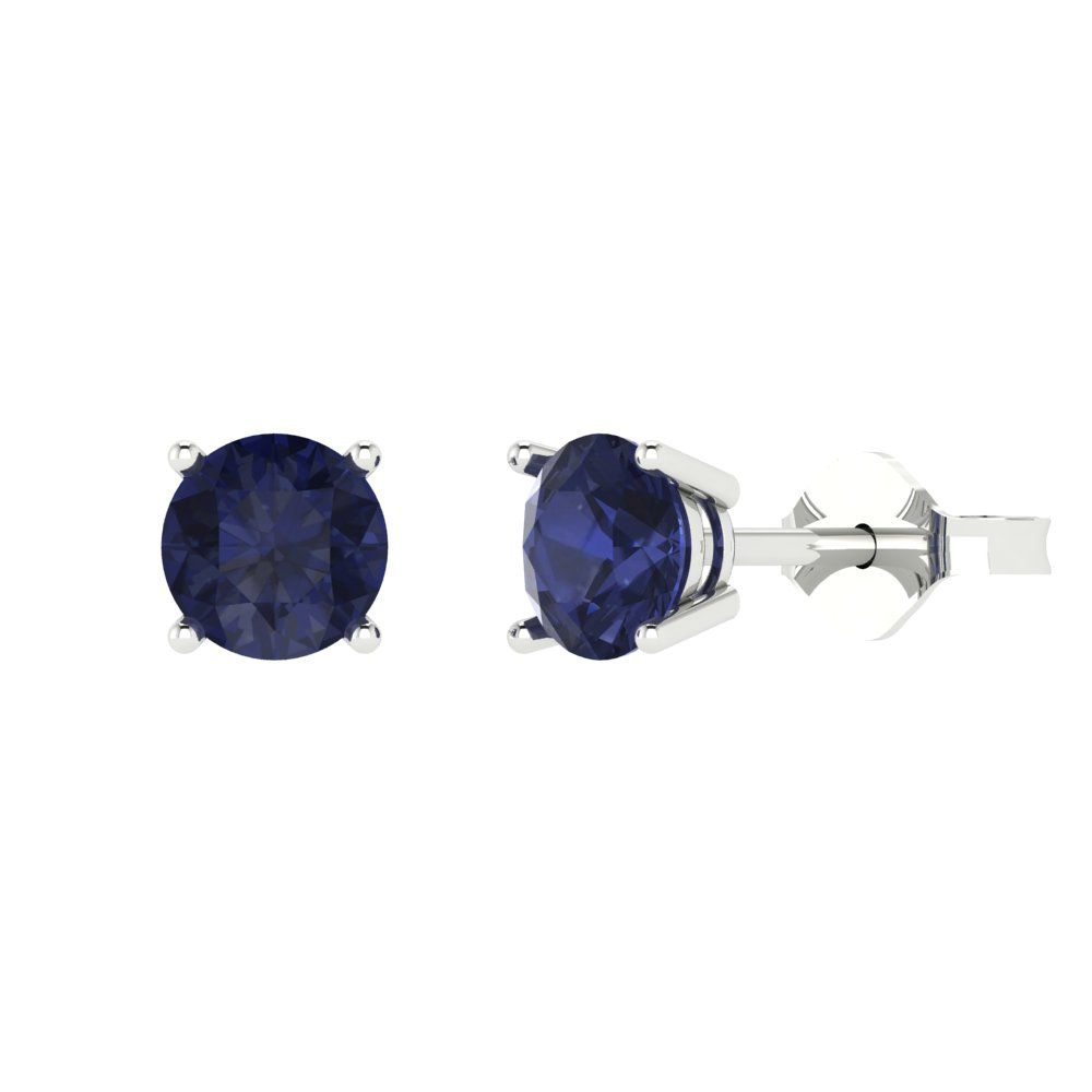 1.5cttw Round Cut Simulated Blue Sapphire Gold-Plated 925 Silver  Push Back Stud Earrings