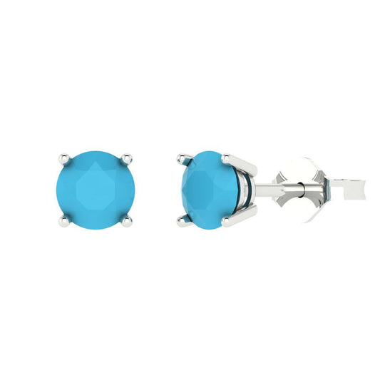 1.5 ctw Turquoise Studs Earrings | 6mm Round Cut White Gold  Push Back | December Birthstone