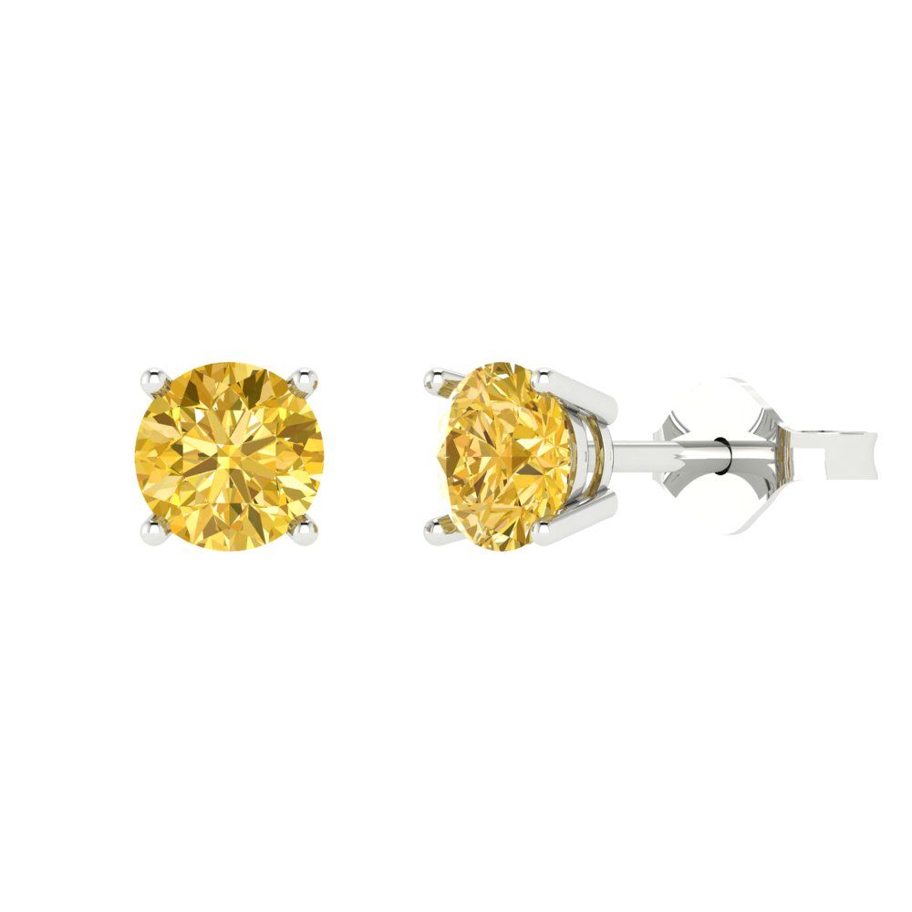 1.5cttw Round Cut Simulated Yellow Diamond Gold-Plated 925 Silver  Push Back Stud Earrings