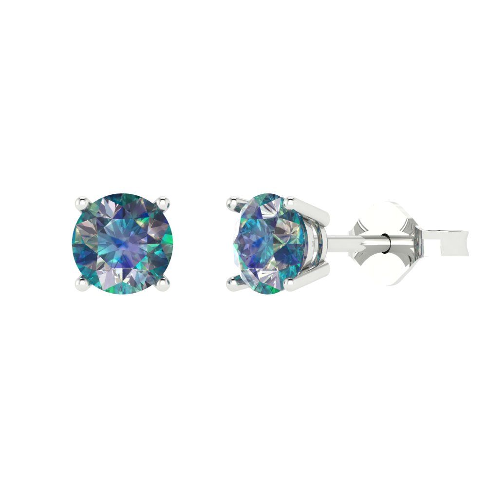 1.5cttw Round Cut Blue Moissanite Gold-Plated 925 Silver  Push Back Stud Earrings