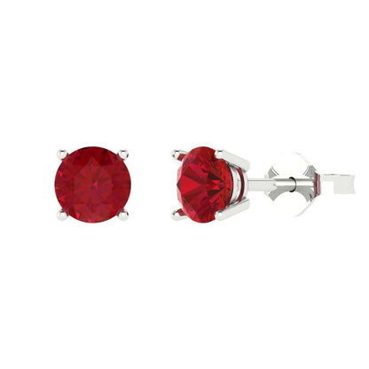 1.5 ctw Ruby Studs Earrings | 6mm Round Cut White Gold  Push Back | July Birthstone