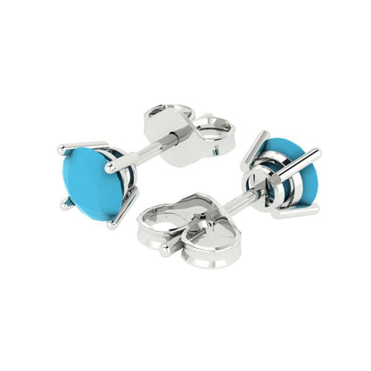 1.5 ctw Turquoise Studs Earrings | 6mm Round Cut White Gold  Push Back | December Birthstone