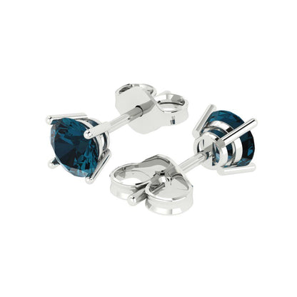 1.5cttw Round Cut Natural London Blue Topaz Gold-Plated 925 Silver  Push Back Stud Earrings
