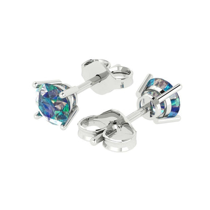 1.5cttw Round Cut Blue Moissanite Gold-Plated 925 Silver  Push Back Stud Earrings